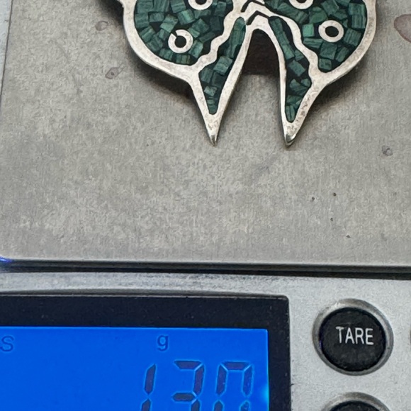Vtg Large Native Taxco 925 Sterling Silver Inlay Turquoise Butterfly Brooch 13g - Picture 6 of 9